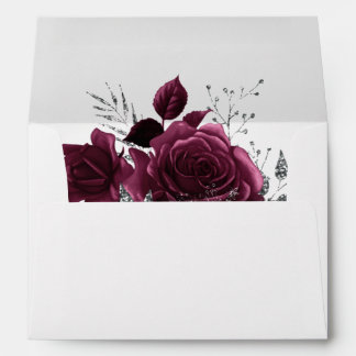 Floral Maroon Silver Custom Return Address 5 x 7 Envelope