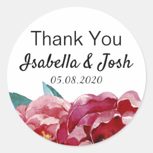 Floral Marsala Peony Thank You Classic Round Sticker