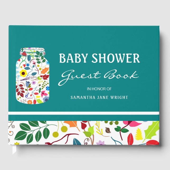 Floral Mason Jar Baby Shower Guest Book (Front)