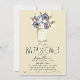 Floral Mason Jar Baby Shower Invitation