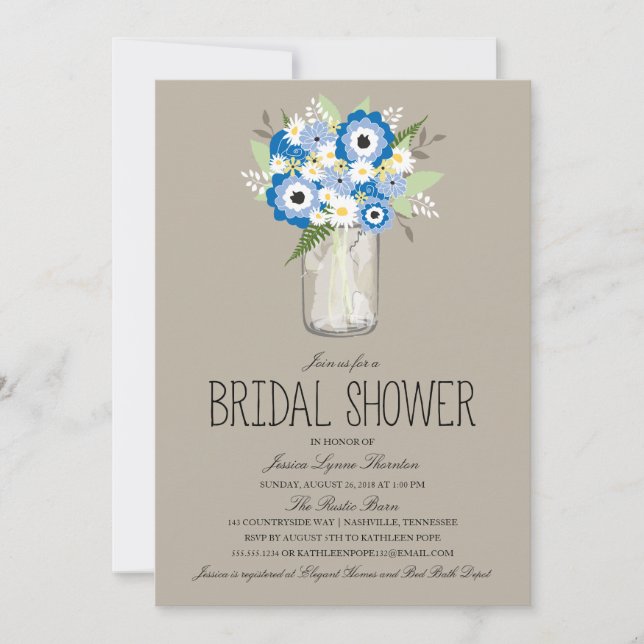 Floral Mason Jar Bridal Shower Invitation (Front)