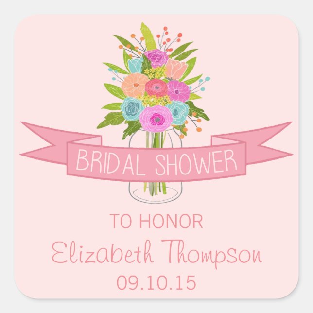 Floral Mason Jar Bridal Shower Stickers (Front)