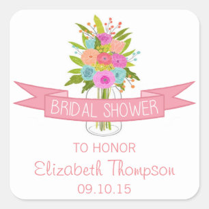 Floral Mason Jar Bridal Shower Stickers