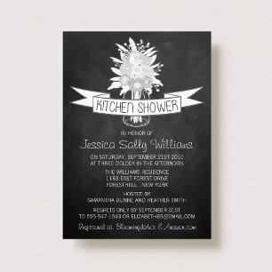 Floral Mason Jar On Chalkboard Kitchen Shower Invitation