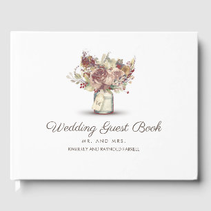 Floral Mason Jar Rustic Vintage Wedding Guest Book