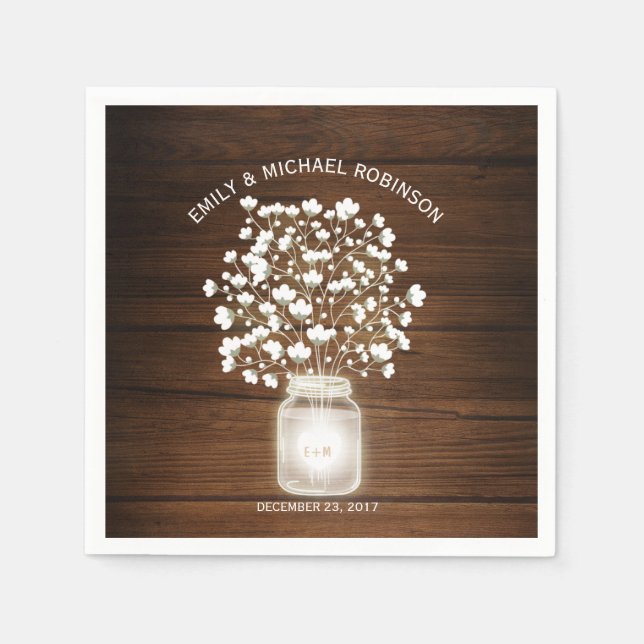 Floral mason jar rustic wedding napkin (Front)