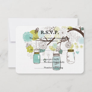 Floral Mason Jars  Wedding RSVP Card