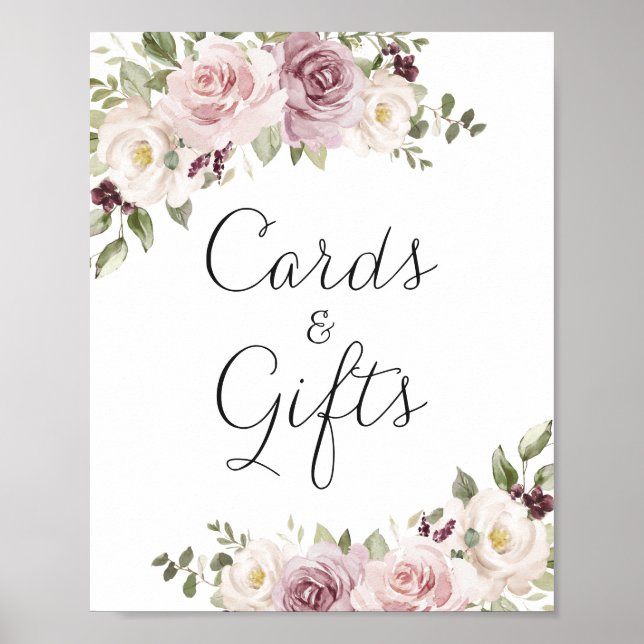 Floral Mauve Blush Elegant Wedding Cards Gifts Poster (Front)