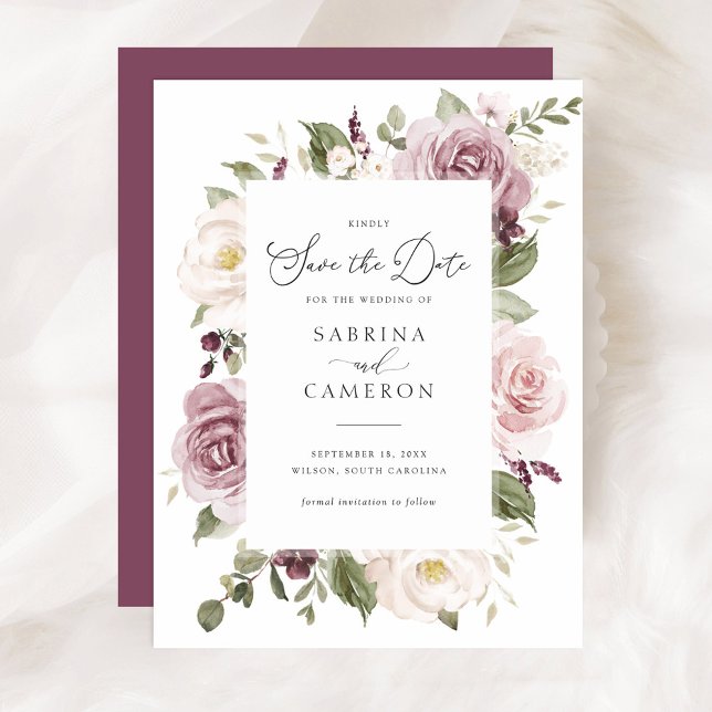 Floral Mauve Blush Elegant Wedding Save the Date Invitation (Creator Uploaded)