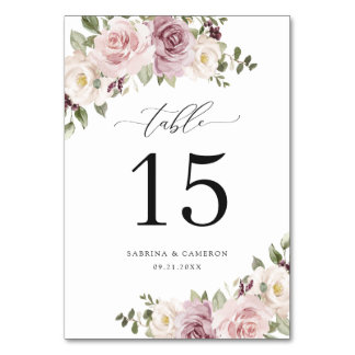 Floral Mauve Blush Greenery Elegant Table Number