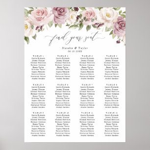 Floral Mauve Blush Greenery Wedding Seating Chart