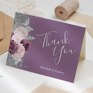 Floral Mauve Blush Silver Wedding Thank You Card