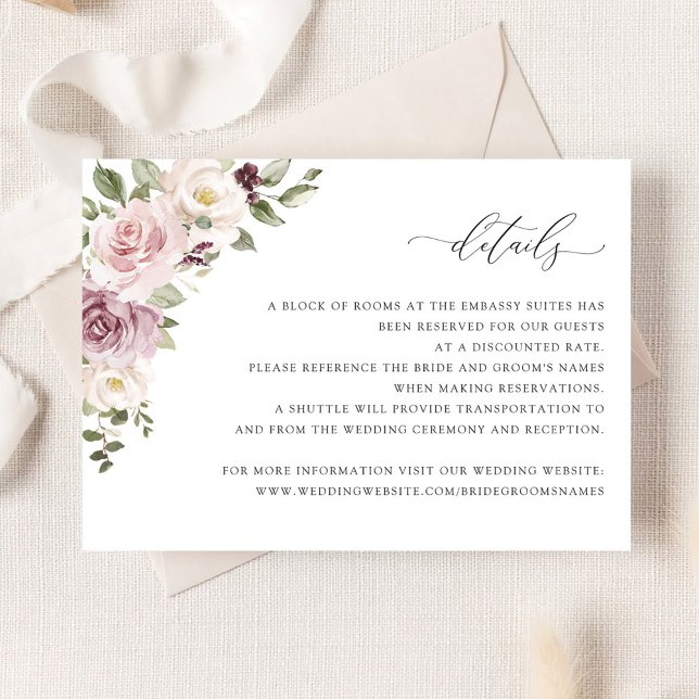 Floral Mauve Blush Wedding Insert Details Card (Creator Uploaded)
