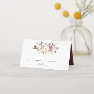 Floral Mauve Blush White Greenery Elegant Wedding Place Card