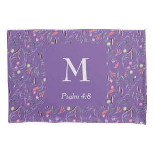 FLORAL Mauve Lilac   MONOGRAM   Christian Pillowcase