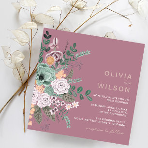 Floral Mauve Summer Eucalyptus Boho Wedding Invitation
