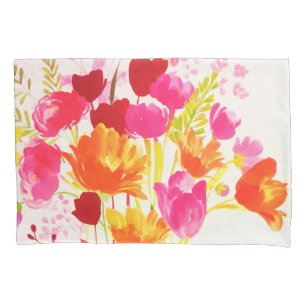 Floral Meadow Peach Pink Watercolor Pillowcase