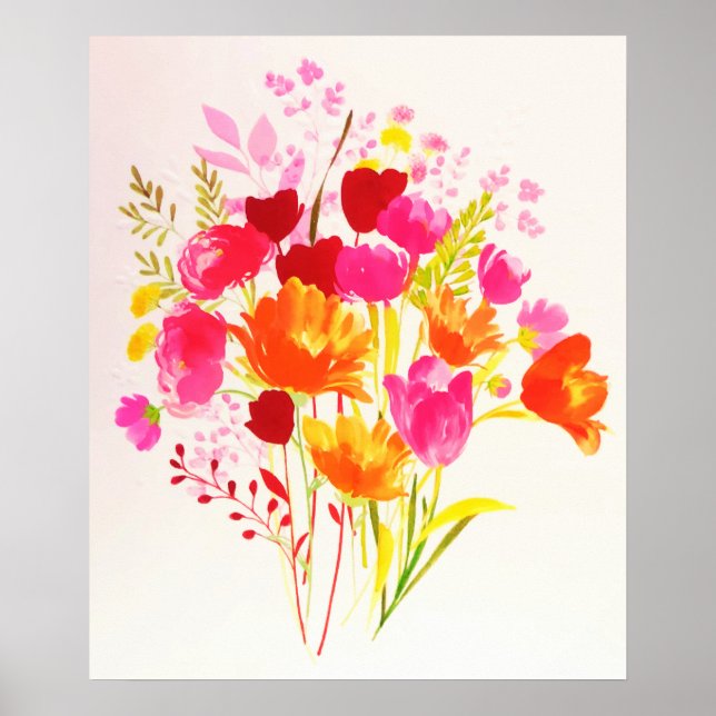 Floral Meadow Peach Pink Watercolor Poster (Front)