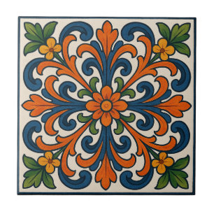 Floral Medallion Hand-Painted Style Tile