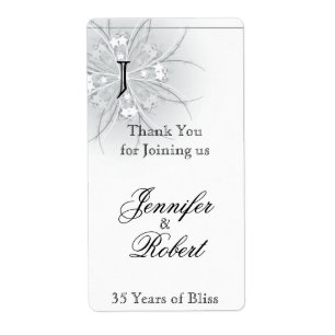 Floral Medallion Monogram Anniversary Wine Label