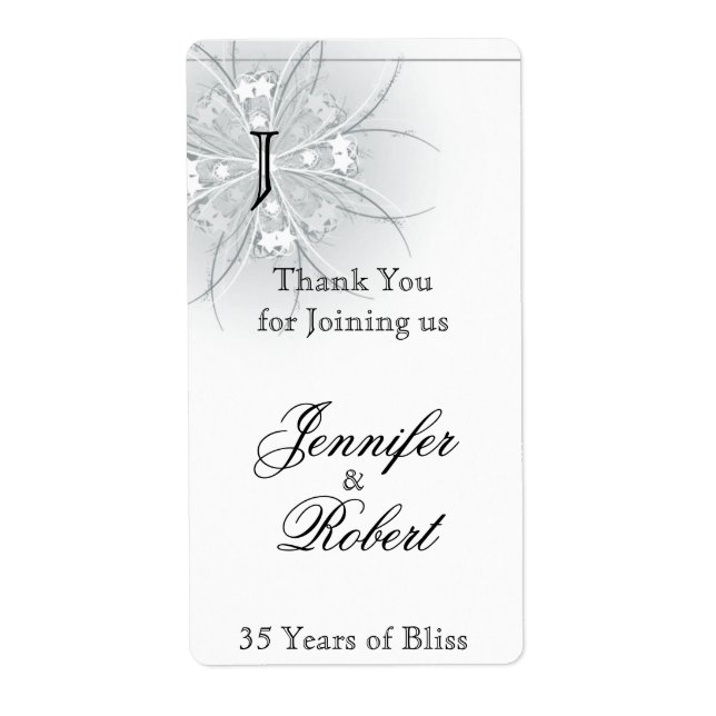 Floral Medallion Monogram Anniversary Wine Label (Front)