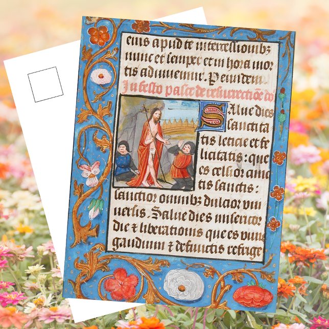 Floral Mediaeval Christian Resurrection Easter Holiday Postcard (Easter Floral Leaf Medieval Illuminated Manuscript Christian Catholic Jesus Resurrection Postcard)