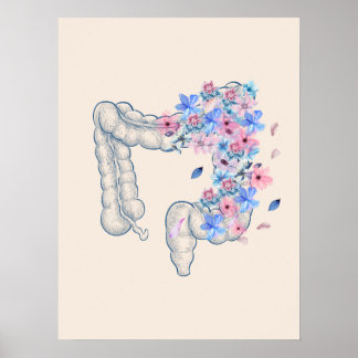 Floral medical gut anatomy poster 