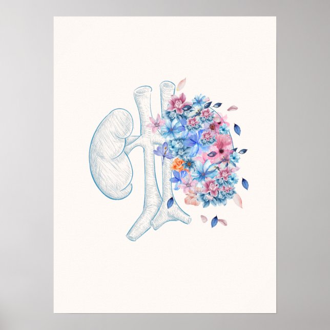 Floral medical kidney anatomy poster (Front)