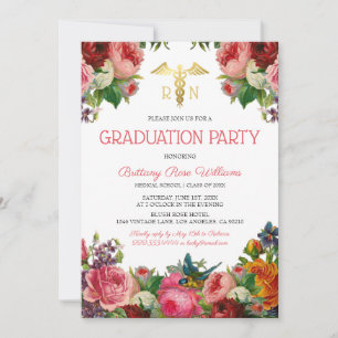 Floral Medical Nursing School Graduation Invitation