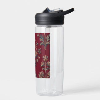 floral medieval embroidery in burgundy red water bottle