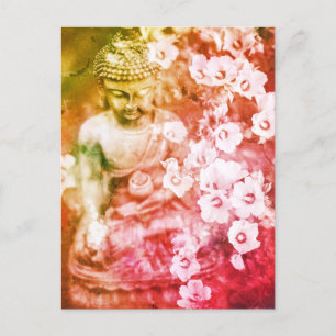 *~* Floral Meditation Zen Buddha Meditate Orange Postcard