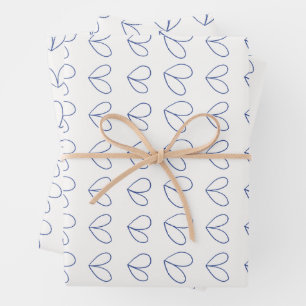 Floral medley outline in blue wrapping paper sheet
