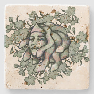 Floral Medusa Gorgon Snakes Stone Art              Coaster