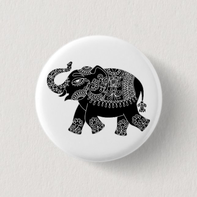 Floral Mehedi Elephant Pin Button (Front)