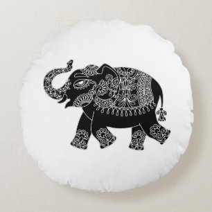 Floral Mehedi Elephant Round Cushion
