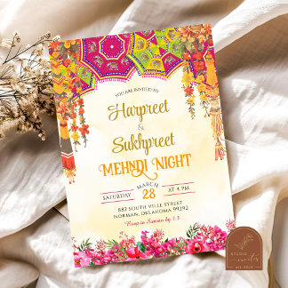 Floral Mehndi Night Ceremony Indian Wedding Invitation