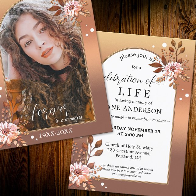 Floral Memorial Celebration of Life Photo Invitation (Creator Uploaded)