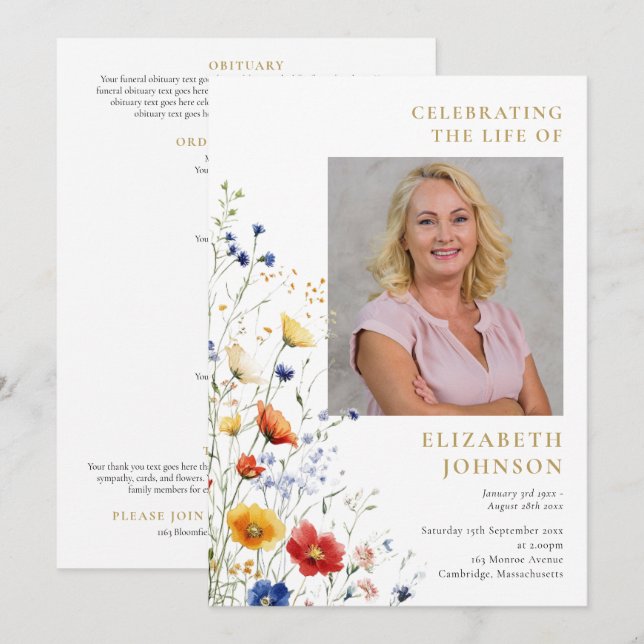 Floral Memorial Funeral Order Of Service Programme (Front/Back)