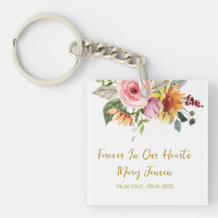 Floral Memorial Funeral Photo Key Ring