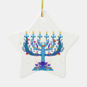 floral menorah hanukkah ceramic tree decoration