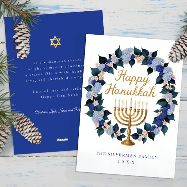 Floral Menorah Hanukkah Holiday Card (Happy Hanukkah Card)