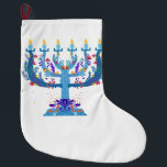 floral menorah hanukkah large christmas stocking<br><div class="desc">"floral menorah hanukkah ", "floral menorah""flowers menorah", "purple hanukkah", "pink hanukkah", "hanukkah menorah", "happy hanukkah", channukah, "floral hanukkah", Hanukkah</div>