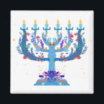 floral menorah hanukkah magnet<br><div class="desc">"floral menorah hanukkah ", "flowers menorah", "purple hanukkah", "pink hanukkah", "hanukkah menorah", "happy hanukkah", channuka, channukah, hannukah, Hanukkah</div>
