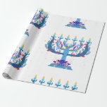 floral menorah hanukkah wrapping paper<br><div class="desc">"floral menorah hanukkah ", "floral menorah""flowers menorah", "purple hanukkah", "pink hanukkah", "hanukkah menorah", "happy hanukkah", channukah, "floral hanukkah", Hanukkah</div>