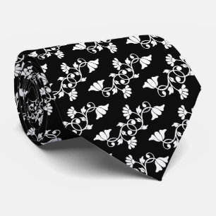 Floral Men's Black and White Neck Tie