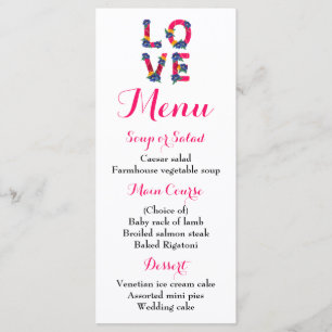 Floral Menu Pink Love Boho Wedding