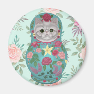Floral Meowtreshka Magnet