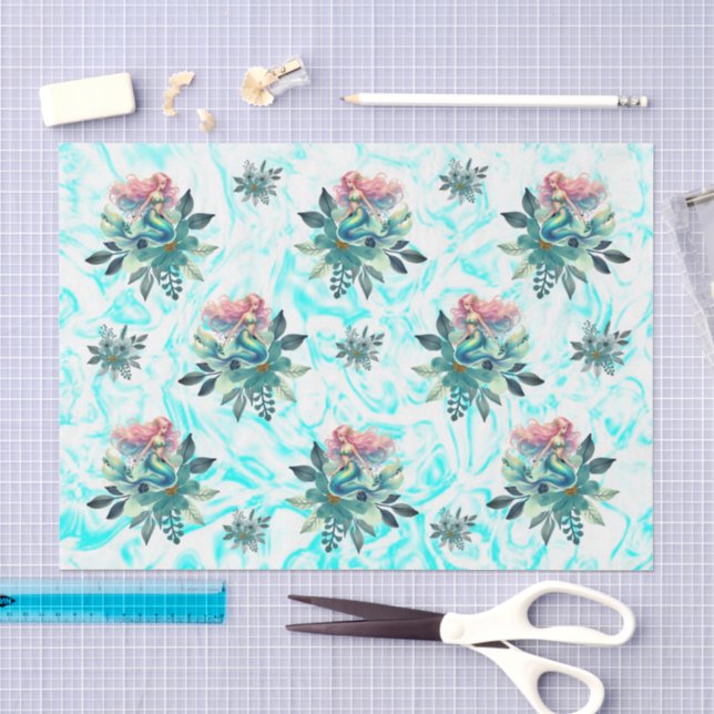 Floral Mermaid Decoupage For Shells Tissue Paper (Craft)