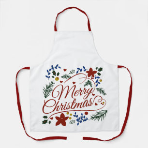 Floral Merry Christmas Apron