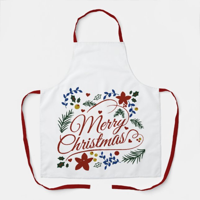Floral Merry Christmas   Apron (Front)